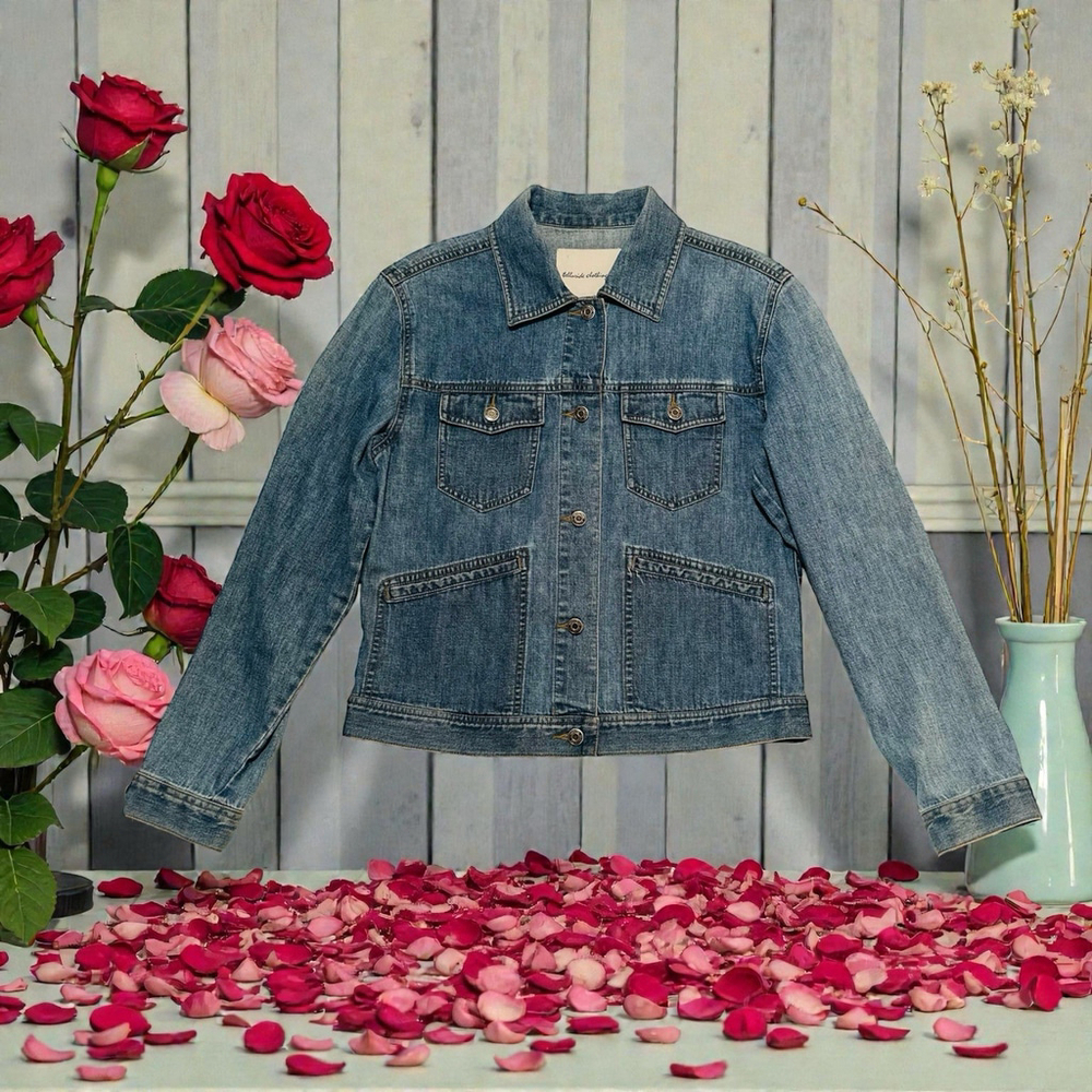 Telluride Clothing Co Denim Jacket Womens Small Blue Jean Distressed 100% Cotton